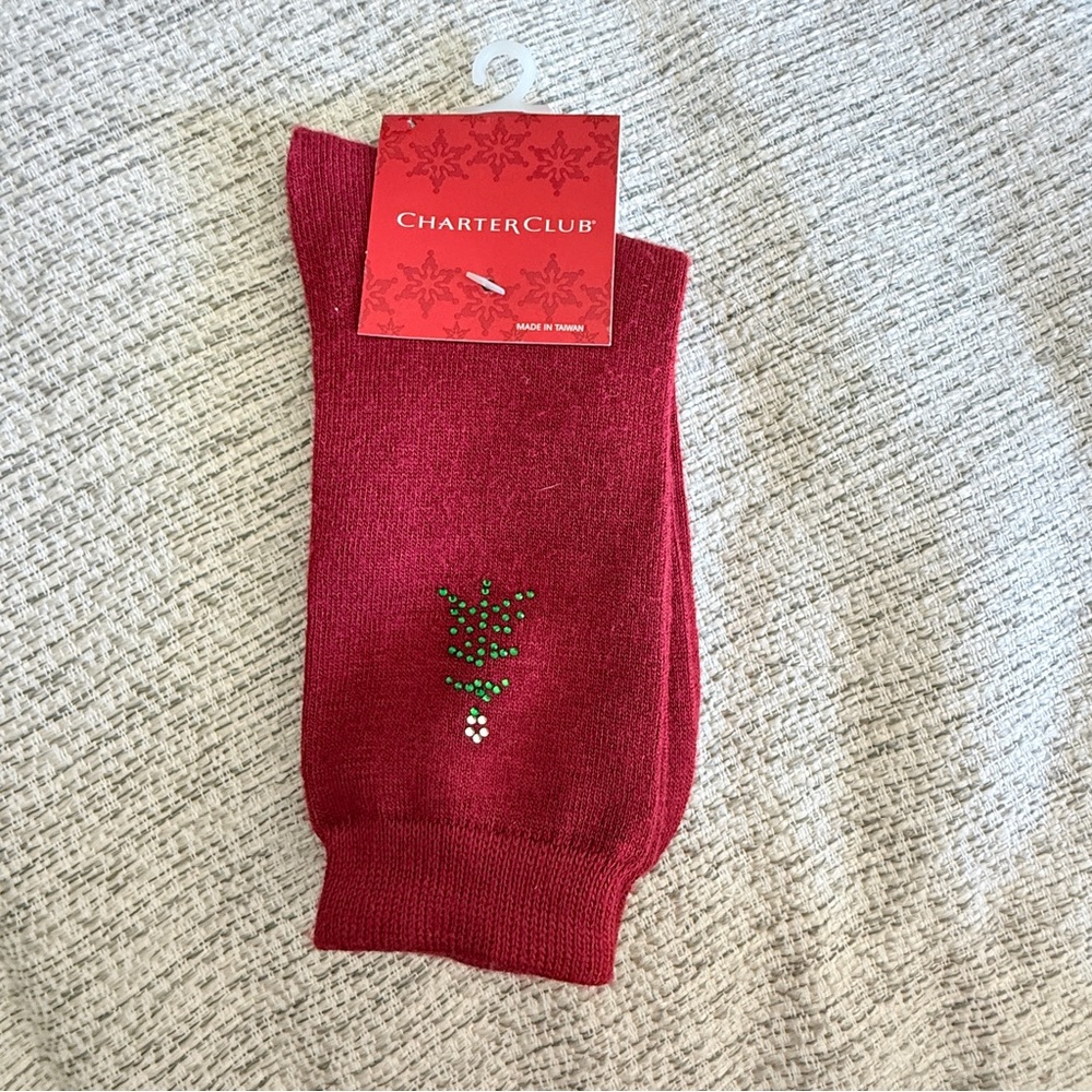Charter Club Festive Red Socks with Green Accents